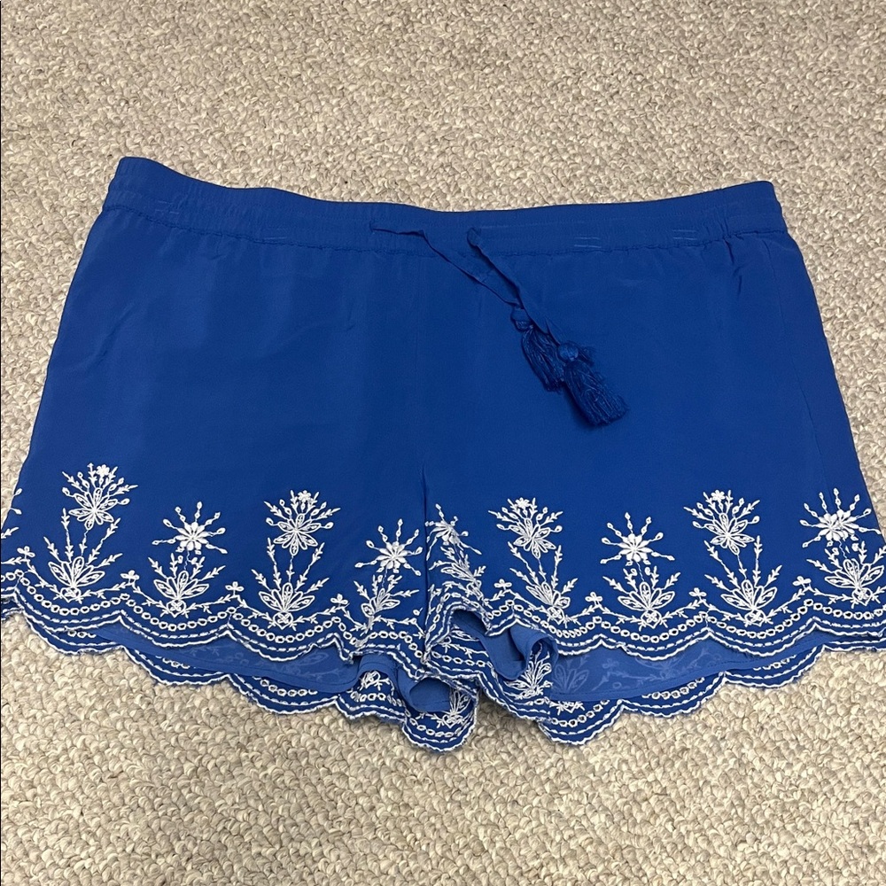 Blue Embroidered Shorts